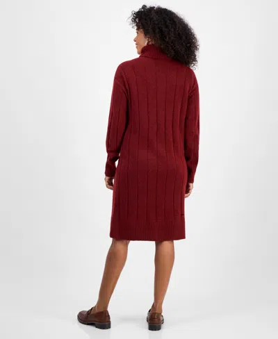 Style & Co Women's Ribbed Turtleneck Sweater Dress, Macy's Exclusive In Burgundy