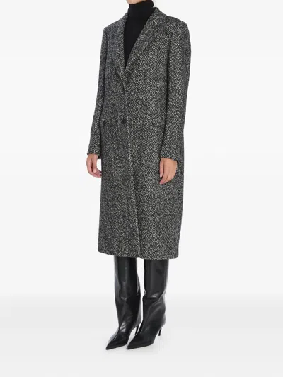 Tagliatore Black Chevron Wool Blend Amanda Coat In Gray