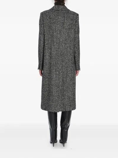 Tagliatore Black Chevron Wool Blend Amanda Coat In Gray