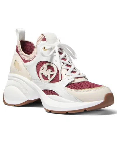 Michael Kors Zuma Color-block Leather And Knit Trainer In Purple