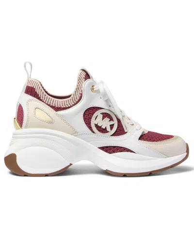 Michael Kors Zuma Color-block Leather And Knit Trainer In Purple