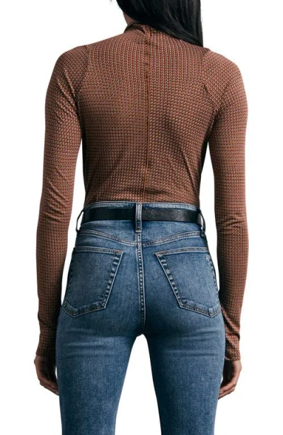 Rag & Bone Shaw Geo Print Paneled Funnel Neck Top In Brown