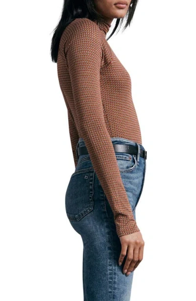 Rag & Bone Shaw Geo Print Paneled Funnel Neck Top In Brown