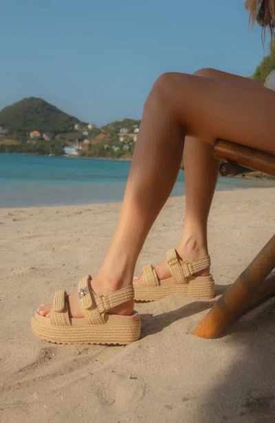 Steve Madden Bigmona Raffia Platform Sandal In Natural Raffia, Women's At Urban Outfitters In Brown