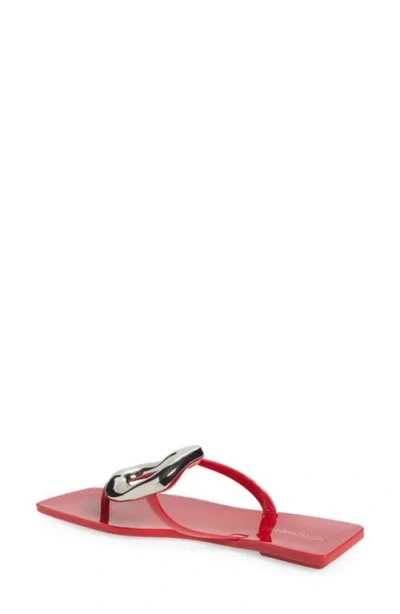 Jeffrey Campbell Linques-j Embellished T-strap Flat Jelly Sandals In Red