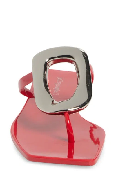 Jeffrey Campbell Linques-j Embellished T-strap Flat Jelly Sandals In Red