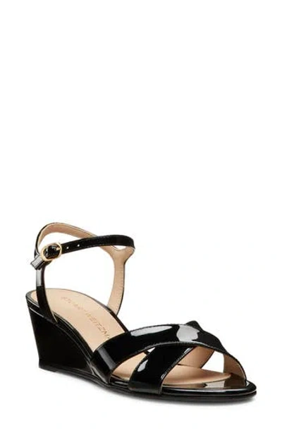 Stuart Weitzman Dayna Patent Crisscross Wedge Sandals In Black