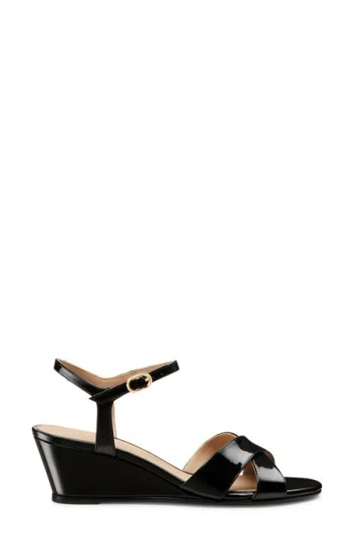 Stuart Weitzman Dayna Patent Crisscross Wedge Sandals In Black