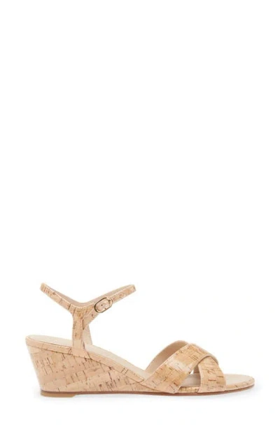 Stuart Weitzman Dayna Cork Crisscross Wedge Sandals In Nude