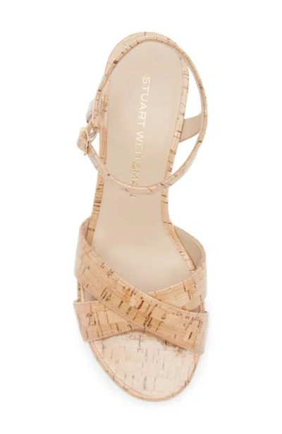 Stuart Weitzman Dayna Cork Crisscross Wedge Sandals In Nude