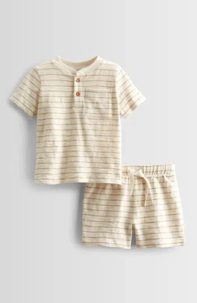 Nordstrom Stripe Short Sleeve Henley & Drawstring Shorts Set