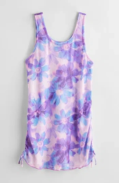 Zella Girl Kids' Print Mesh Cover-up Tank Dress In Black