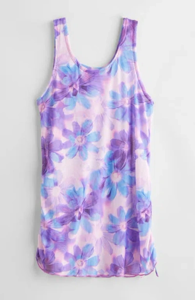 Zella Girl Kids' Print Mesh Cover-up Tank Dress In Black