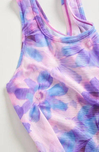 Zella Girl Kids' Print Mesh Cover-up Tank Dress In Black