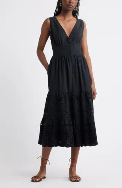 Treasure & Bond Lace Detail Sleeveless Cotton Dress In Black