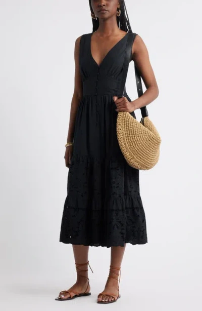 Treasure & Bond Lace Detail Sleeveless Cotton Dress In Black