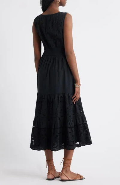 Treasure & Bond Lace Detail Sleeveless Cotton Dress In Black
