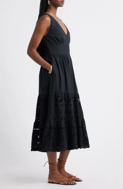 Treasure & Bond Lace Detail Sleeveless Cotton Dress In Black