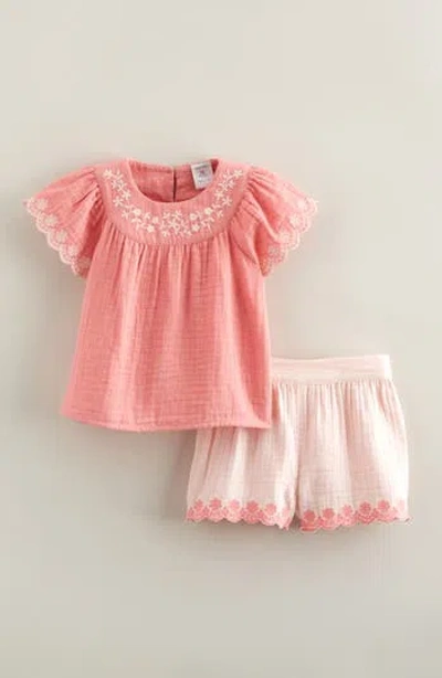 Nordstrom Flutter Sleeve Cotton Gauze Top & Shorts Set In Pink