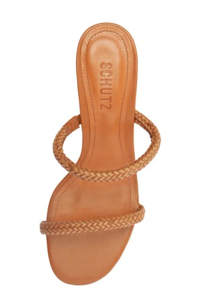 Schutz Taliah Woven Strap Kitten Heel Slide Sandal In Brown