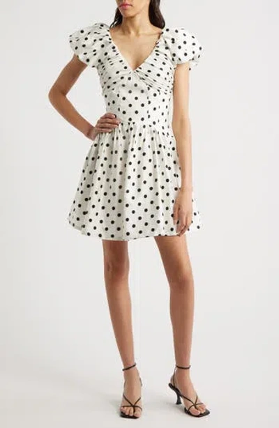 Sister Jane Raven Spot Polka Dot Ruched Fit & Flare Minidress In White