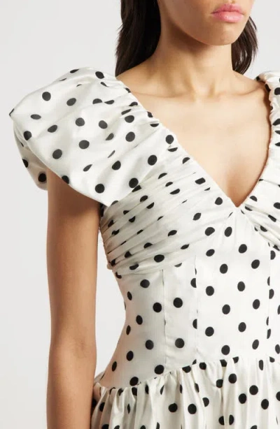 Sister Jane Raven Spot Polka Dot Ruched Fit & Flare Minidress In White