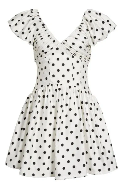 Sister Jane Raven Spot Polka Dot Ruched Fit & Flare Minidress In White