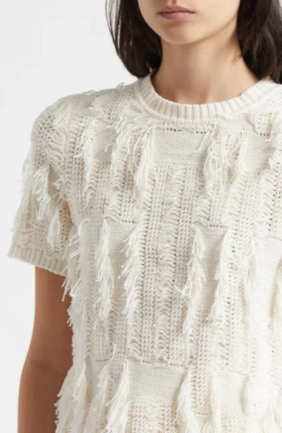 Ulla Johnson Rumi Fringe Cotton Blend Sweater In White