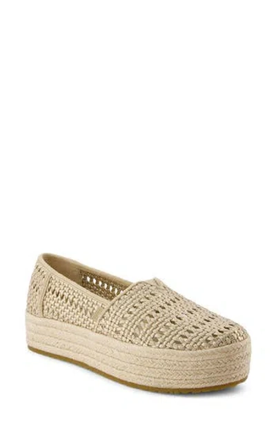 Toms Women's Valencia Platform Espadrille Champagne Metallic Basket Weave Slip On In Brown