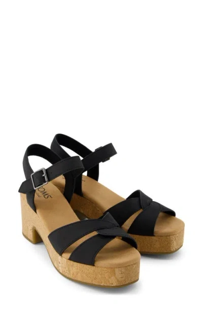 Toms Women's Isla Heeled Sandal Leather Slip On In Black