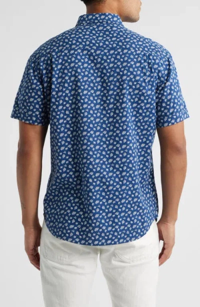 Rails Carson Short Sleeve Stretch Linen Blend Button-up Shirt In Blue