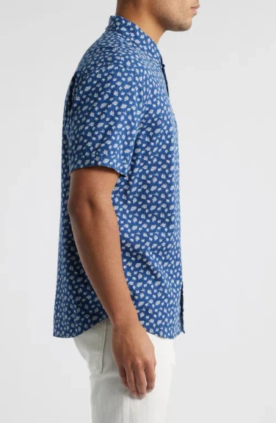 Rails Carson Short Sleeve Stretch Linen Blend Button-up Shirt In Blue