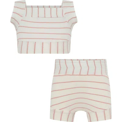 Tiny Tribe Stripe Rib Tank & Shorts Set In Pink