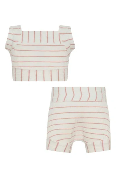 Tiny Tribe Stripe Rib Tank & Shorts Set In Pink