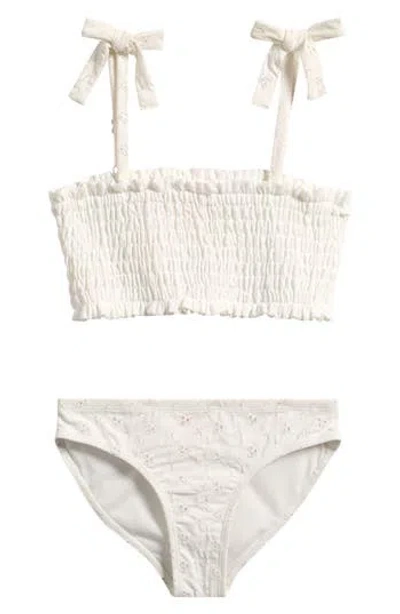 Miken Swim Kids' Eyelet Smocked Two-piece Swimsuit In White