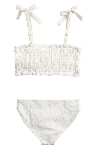 Miken Swim Kids' Eyelet Smocked Two-piece Swimsuit In White