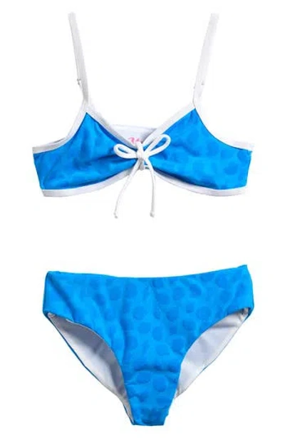 Miken Swim Kids' Tie Front Jacquard Two-piece Swimsuit In Blue
