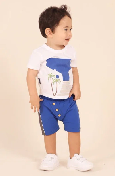 Tiny Tribe Santorini Cotton Graphic T-shirt & Colorblock Shorts Set In Multi
