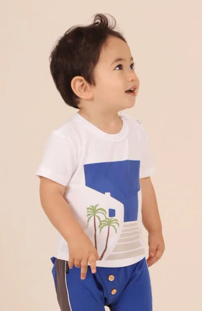 Tiny Tribe Santorini Cotton Graphic T-shirt & Colorblock Shorts Set In Multi