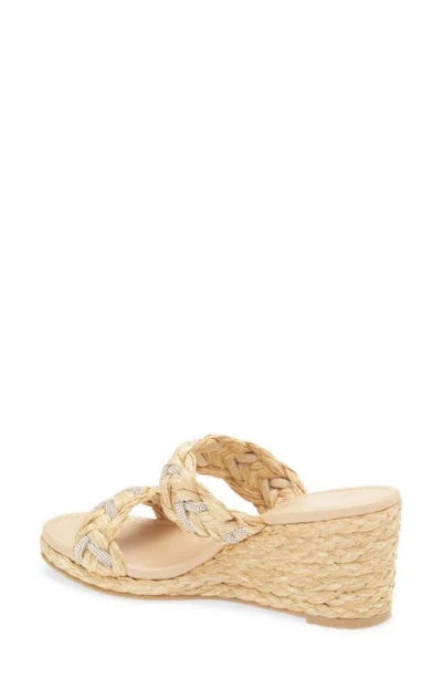 Stuart Weitzman Lana Raffia Crystal Wedge Slide Sandals In Brown