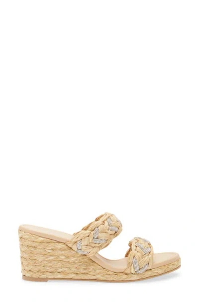 Stuart Weitzman Lana Raffia Crystal Wedge Slide Sandals In Brown