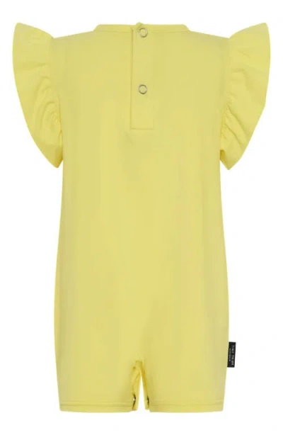 Tiny Tribe Lemon Flutter Sleeve Cotton Graphic Romper In Yellow
