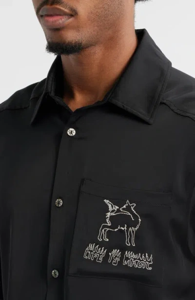 Jungles Life Is Magic Short Sleeve Button-up Shirt In Black