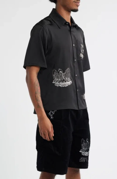 Jungles Life Is Magic Short Sleeve Button-up Shirt In Black