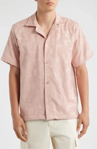 Oas Puzzlotec Texture Terry Cloth Camp Shirt In Pink