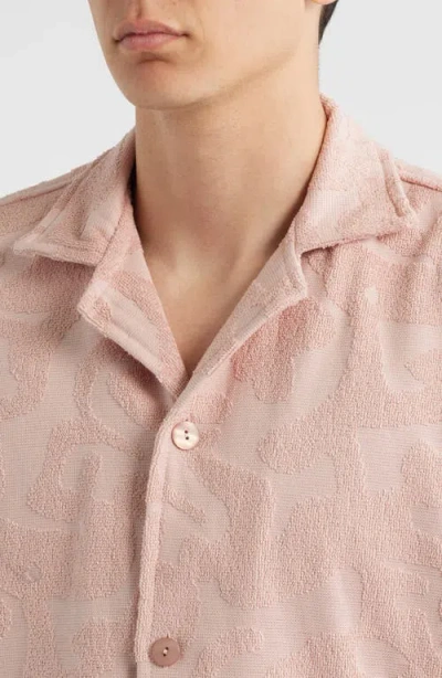 Oas Puzzlotec Texture Terry Cloth Camp Shirt In Pink