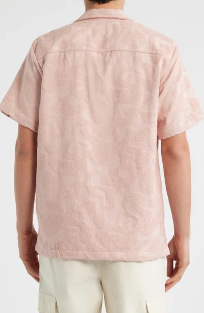 Oas Puzzlotec Texture Terry Cloth Camp Shirt In Pink