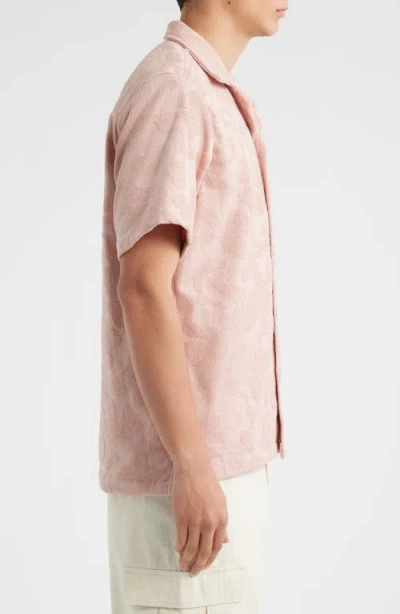 Oas Puzzlotec Texture Terry Cloth Camp Shirt In Pink
