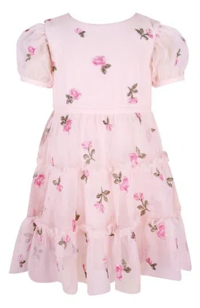 Zunie Embroidered Puff Sleeve Party Dress In Pink
