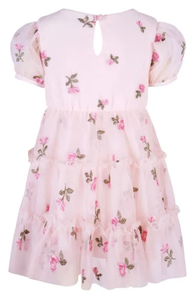 Zunie Embroidered Puff Sleeve Party Dress In Pink